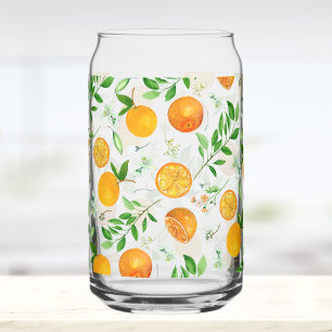 Orange Citrus Summer Floral Botanical Pattern Can Glass
