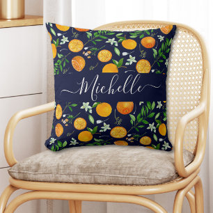 Orange Citrus Summer Floral Botanical Pattern Cushion