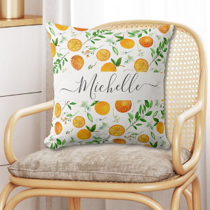 Orange Citrus Summer Floral Botanical Pattern Cushion