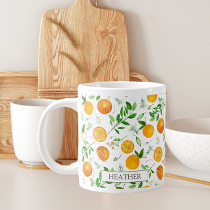 Orange Citrus Summer Floral Botanical Pattern Large Coffee Mug
