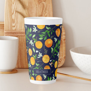 Orange Citrus Summer Floral Botanical Pattern Latte Mug