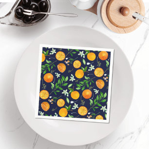 Orange Citrus Summer Floral Botanical Pattern Napkin