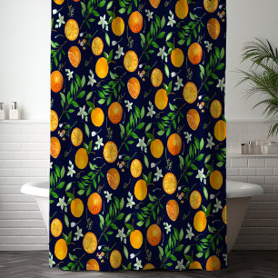 Orange Citrus Summer Floral Botanical Pattern Shower Curtain