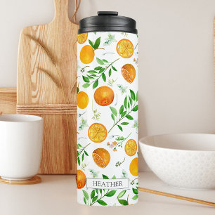 Orange Citrus Summer Floral Botanical Pattern Thermal Tumbler