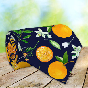 Orange Citrus Summer Floral Botanical Pattern Tie