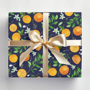Orange Citrus Summer Floral Botanical Pattern Wrapping Paper Sheet