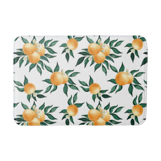 Orange Citrus Tropical Botanical Pattern Bath Mat