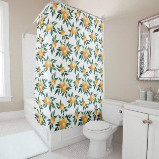 Orange Citrus Tropical Botanical Pattern Shower Curtain