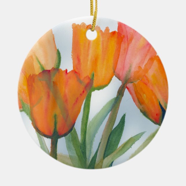 Orange Citrus Tulips Ceramic Tree Decoration (Front)