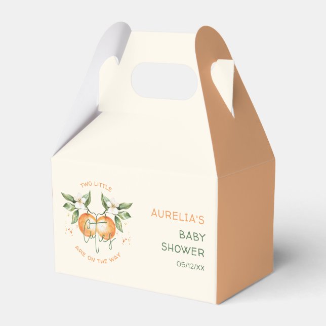 Orange Citrus Two Little Cuties Twin Baby Shower Favour Box (Front Side)