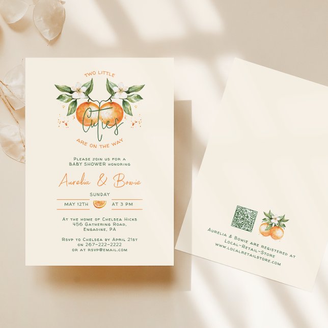 Orange Citrus Two Little Cuties Twin Baby Shower Invitation (Creator Uploaded)