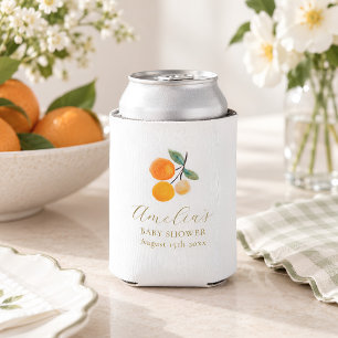 Orange Citrus Watercolor Baby Shower Custom Can Cooler