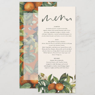 Orange citrus watercolor botanical floral wedding menu