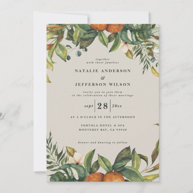Orange citrus watercolor botanical modern wedding (Front)