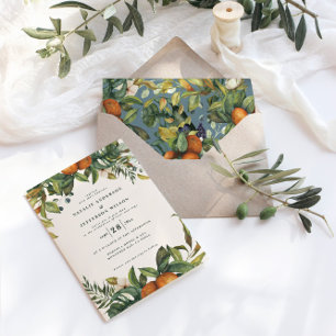 Orange citrus watercolor botanical modern wedding