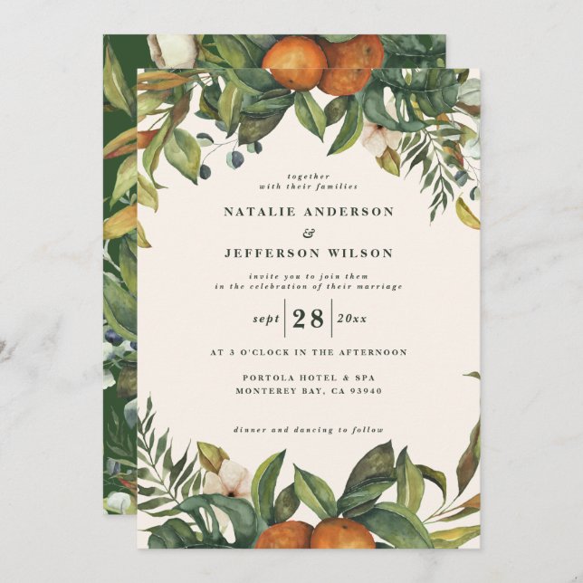 Orange citrus watercolor botanical modern wedding (Front/Back)