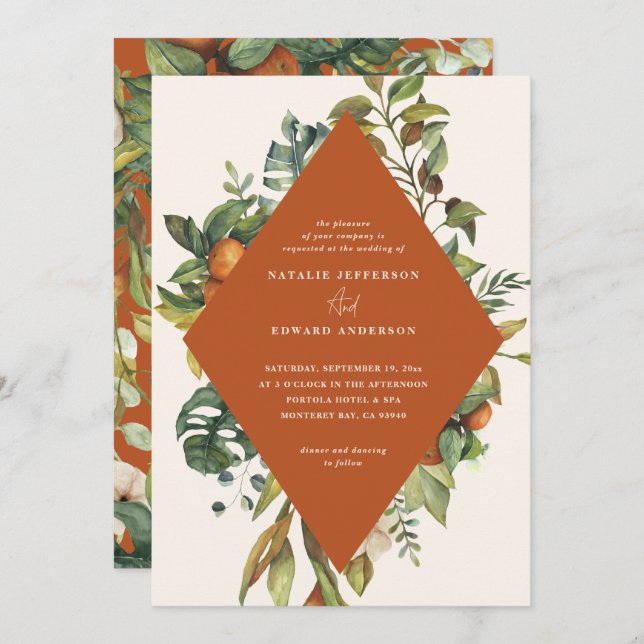 Orange citrus watercolor botanical wedding (Front/Back)