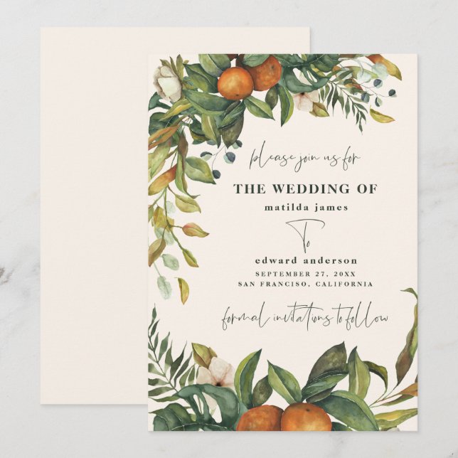 Orange citrus watercolor botanical wedding (Front/Back)