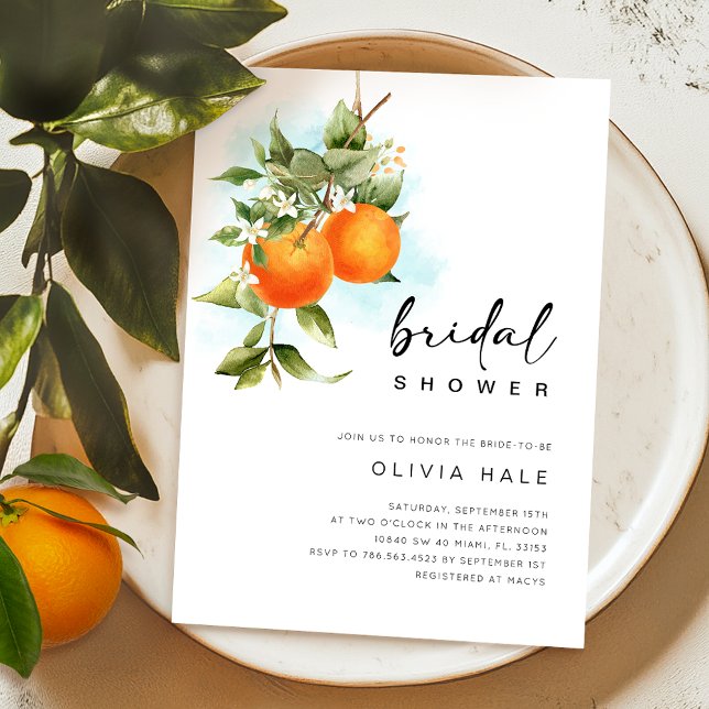Orange Citrus Watercolor Bridal Shower Invitation (Creator Uploaded)
