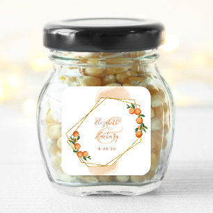Orange Citrus Watercolor Gold Geometric Wedding Square Sticker