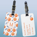 Orange Citrus Watercolor Monogram Mediterranean Luggage Tag<br><div class="desc">Pretty watercolor citrus lemon pattern in yellow with navy blue leaves on a white background for a fruity summer Mediterranean feel. Original art by Nic Squirrell. Change the modern monogram initial on the front and details on the reverse to customize.</div>