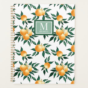 Orange Citrus Watercolor Monogram Name Planner
