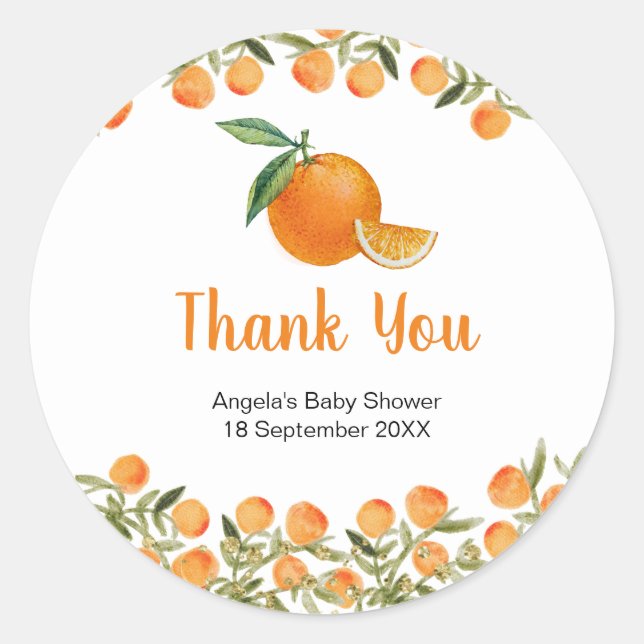 Orange Citrus Watercolor Thank You Sticker (Front)