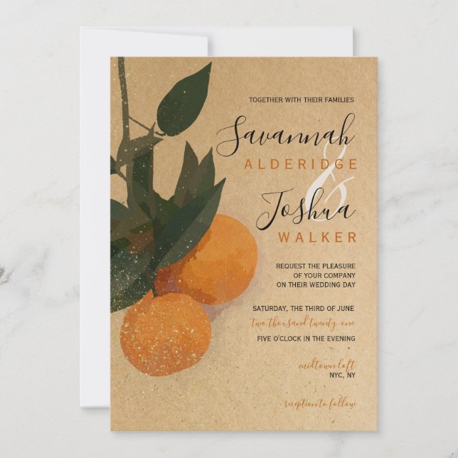 ORANGE CITRUS WATERCOLOR WEDDING INVITATION (Front)