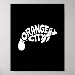 Orange City Manatee Orlando Florida Cute Vacation Poster