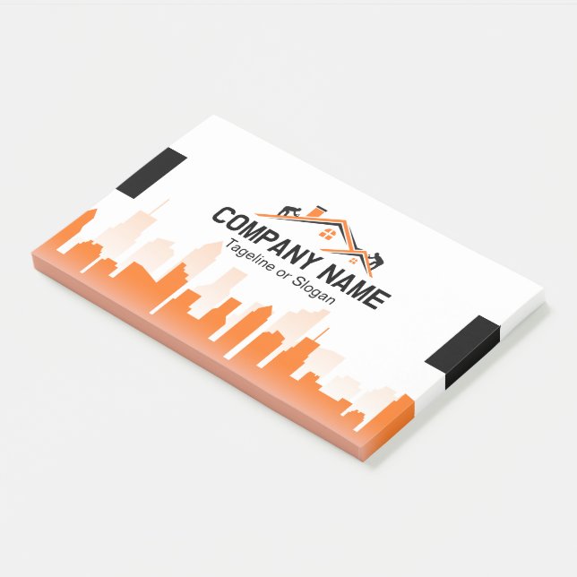 Orange Cityscape Home Builder Construction Post-it Notes (Angled)