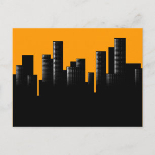 orange cityscape postcard