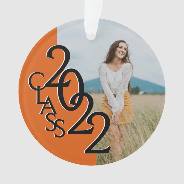 Orange Class 2022 Graduation Photo  Ornament (Front)