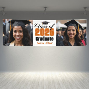Orange Class of 2026 Graduation Party 2 Photo Banner