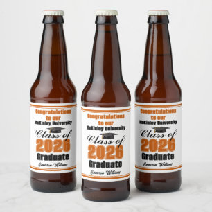 Orange Class of 2026 Graduation Party Custom Beer Bottle Label