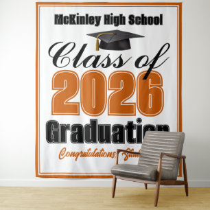 Orange Class of 2026 Graduation Party Photo Booth Tapestry