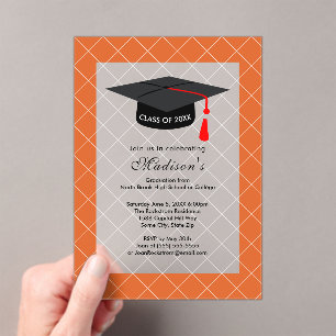 Orange Class of 20XX Graduation Party Acrylic Invitations