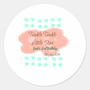 Orange clouds twinkle twinkle little stars green classic round sticker