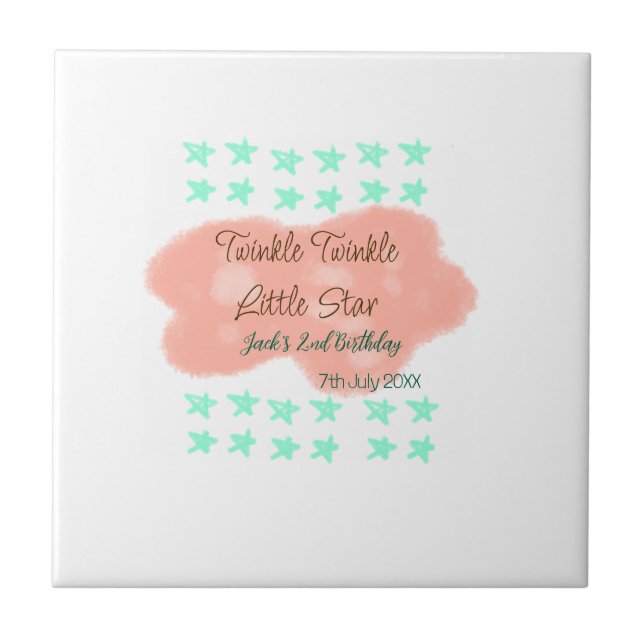 Orange clouds twinkle twinkle little stars green  tile (Front)