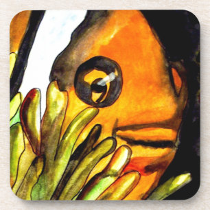 Orange Clown Fish watercolor original art painting Coaster