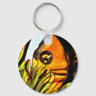 Orange Clown Fish watercolor original art painting Key Ring
