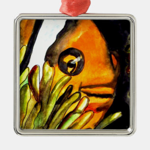 Orange Clown Fish watercolor original art painting Metal Tree Decoration