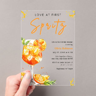 Orange Cocktail Love at First Spritz Bridal Shower Acrylic Invitations