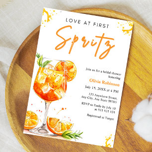 Orange Cocktail Love at First Spritz Bridal Shower Invitation
