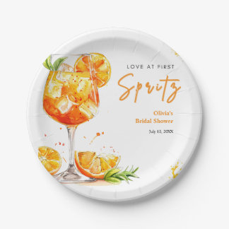Orange Cocktail Love at First Spritz Bridal Shower Paper Plate