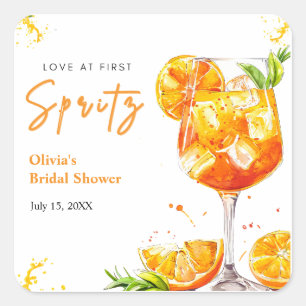Orange Cocktail Love at First Spritz Bridal Shower Square Sticker