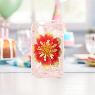 Orange Collarette Dahlia Blooms Floral Can Glass