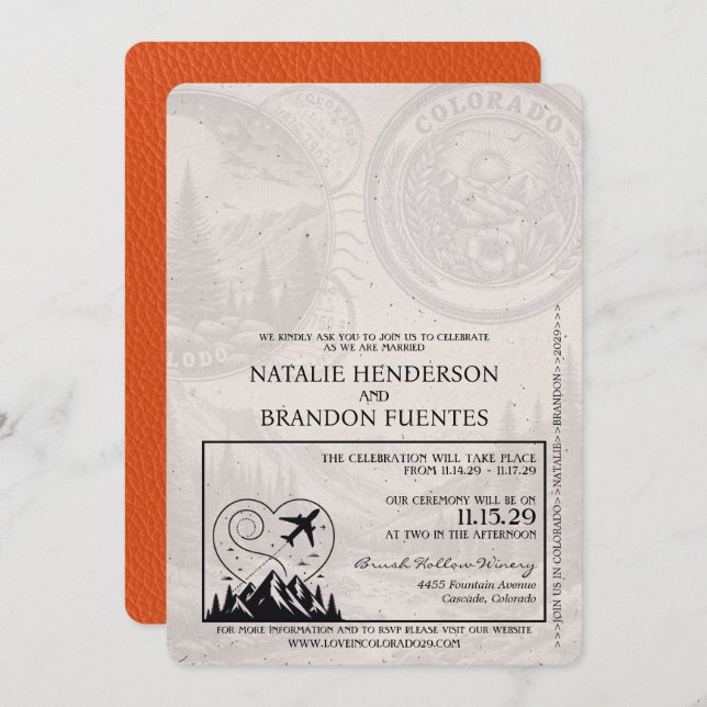 Orange Colorado Passport Wedding Invitation (Front/Back)