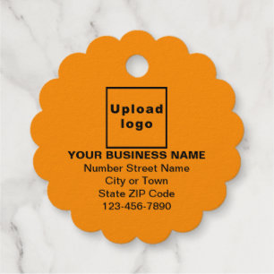 Orange Colour Business Brand on Scalloped Round Favour Tags