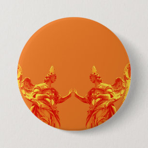 Orange colour digital art with sculptures 7.5 cm round badge
