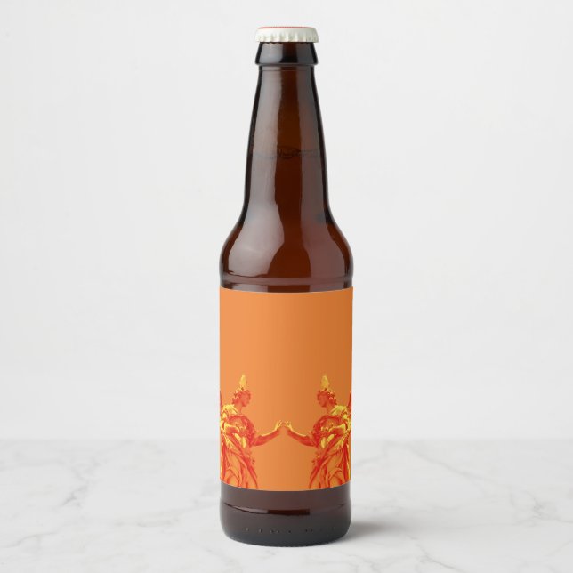 Orange colour digital art with sculptures beer bottle label (Front)
